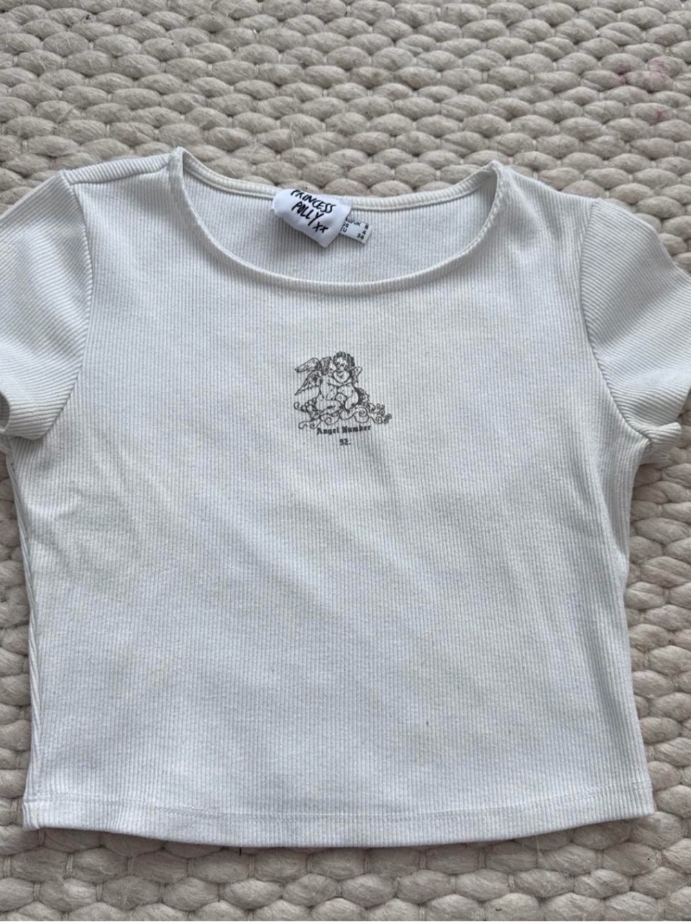 Princess Polly White Ribbed Angel Graphic Crop Top